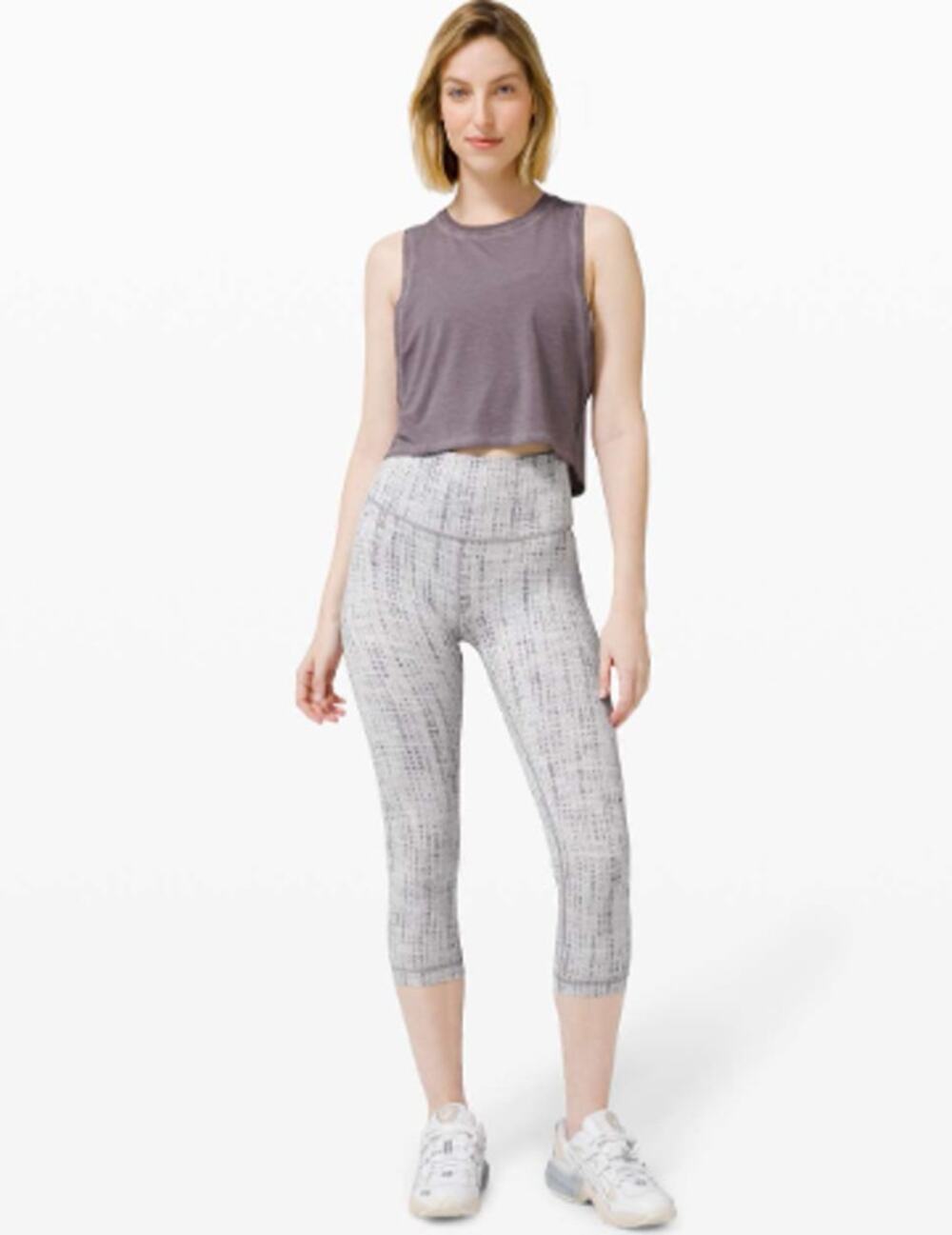 Lululemon High-Rise Wunder Under Crop Leggings Sz 4 Action Jacquard Light Grey